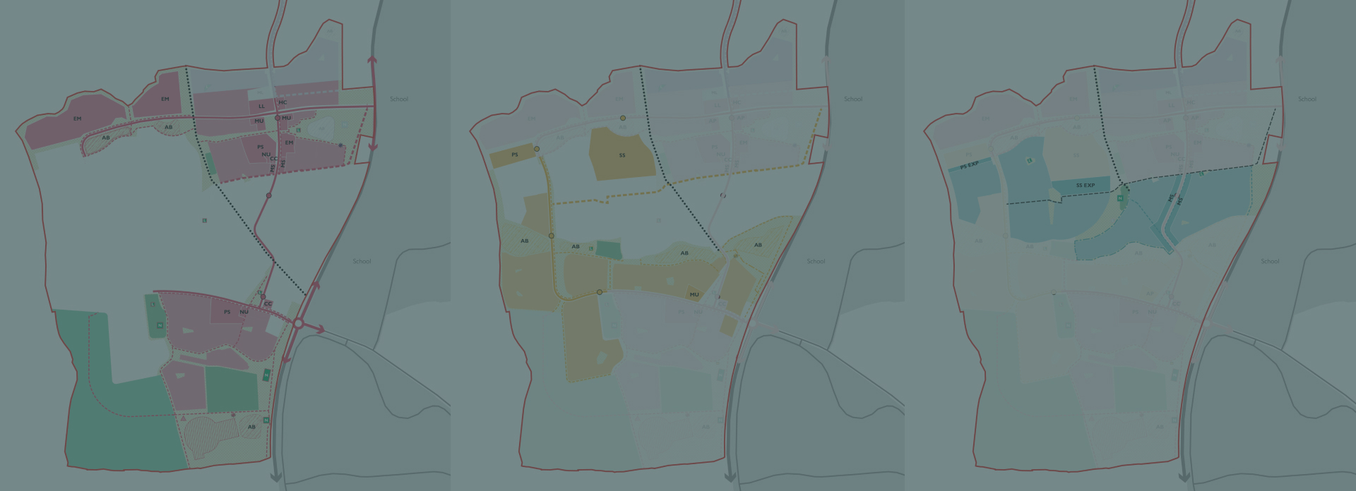 3 maps of the different phases of the West Corby development